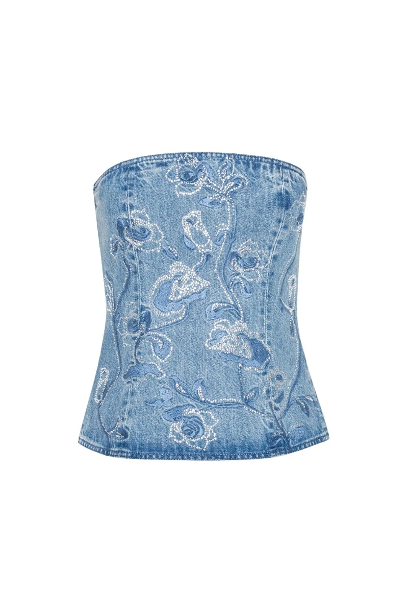 Rotate-Birger-Christensen-Rhinestone-Top-Blue52565_nobg Rotate Blue Pants luxury Clothing from Luxury Handbags Marketplace