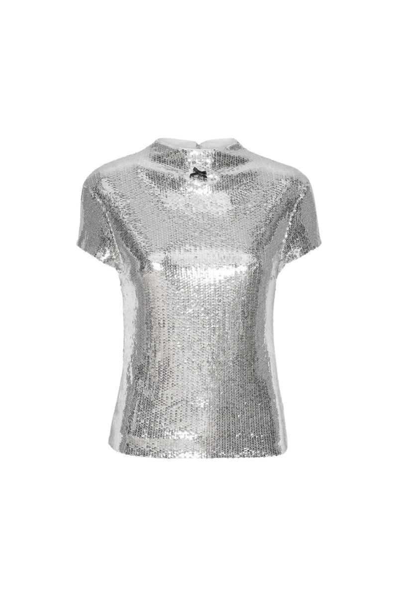 Rotate-Birger-Christensen-Sequin-Cap-Sleeve-Top-Silver96823_nobg Rotate Silver Tops luxury Clothing from Luxury Handbags Marketplace