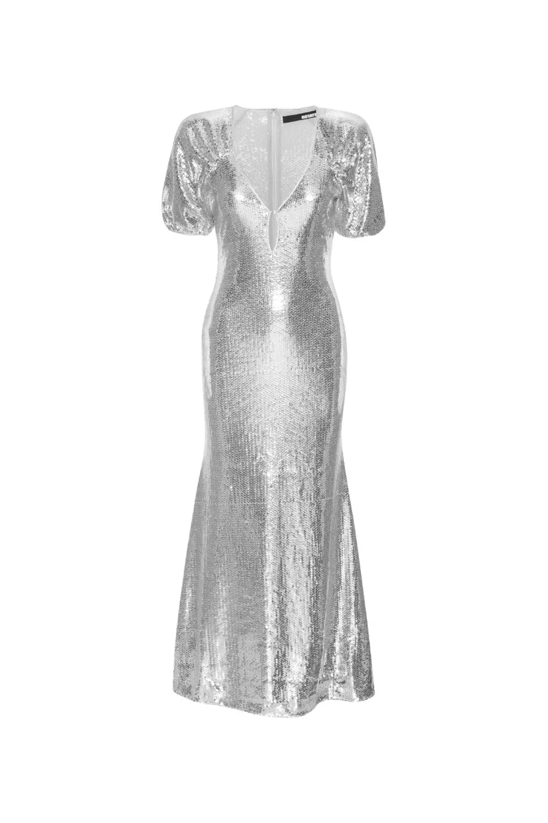 Rotate-Birger-Christensen-Sequin-Midi-Dress-Silver82850_nobg Rotate Gray Skirts luxury Clothing from Luxury Handbags Marketplace