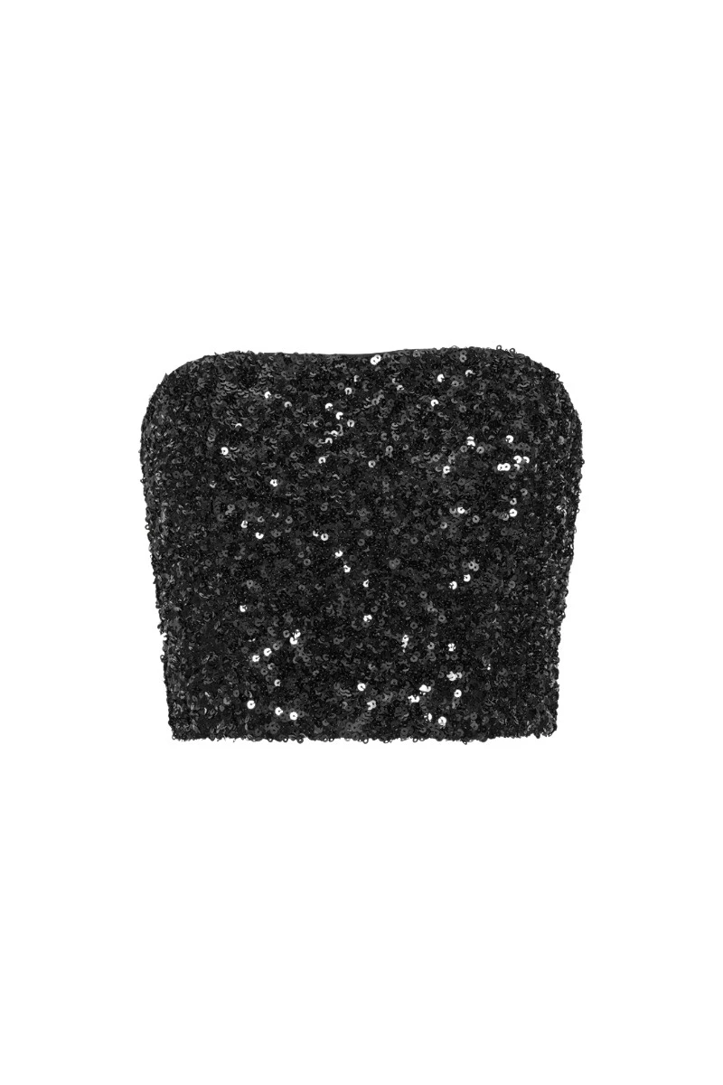 Rotate-Birger-Christensen-Sequins-Crop-Top-Black98182_nobg Rotate Black Tops luxury Clothing from Luxury Handbags Marketplace