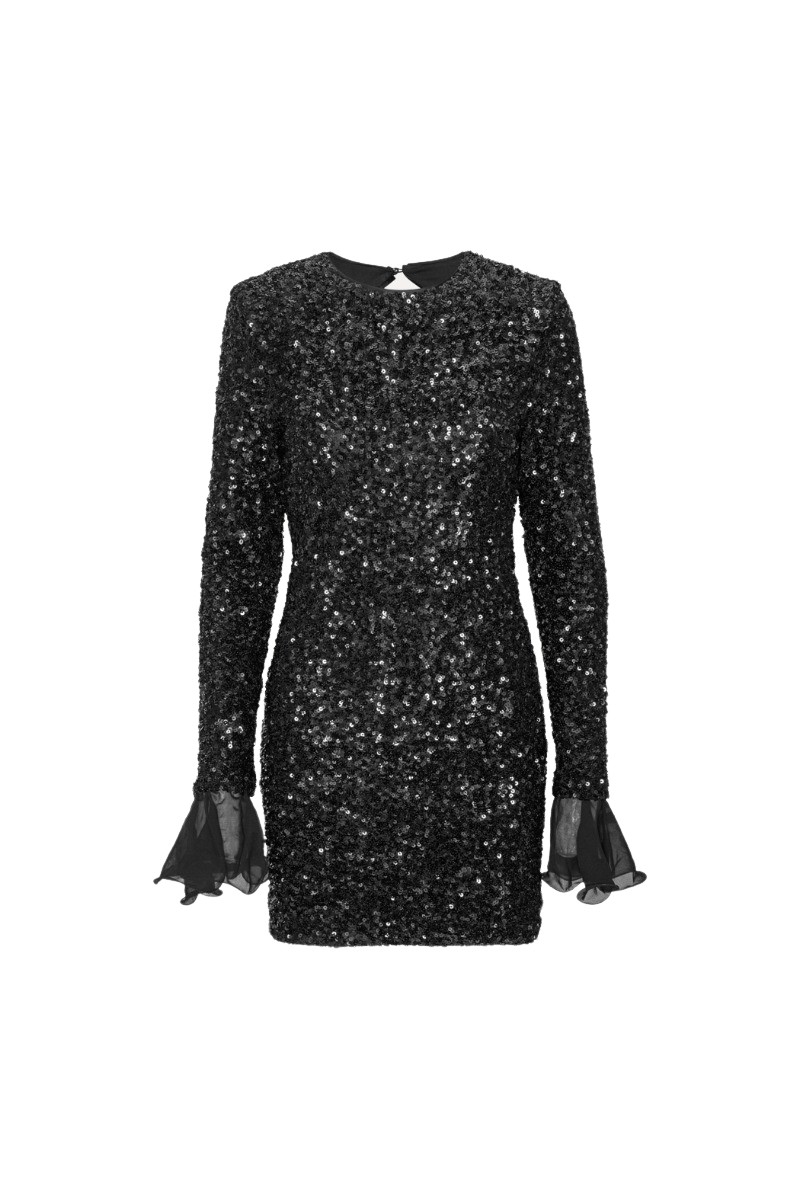 Rotate Birger Christensen Sequins Mini Ls Dress Black