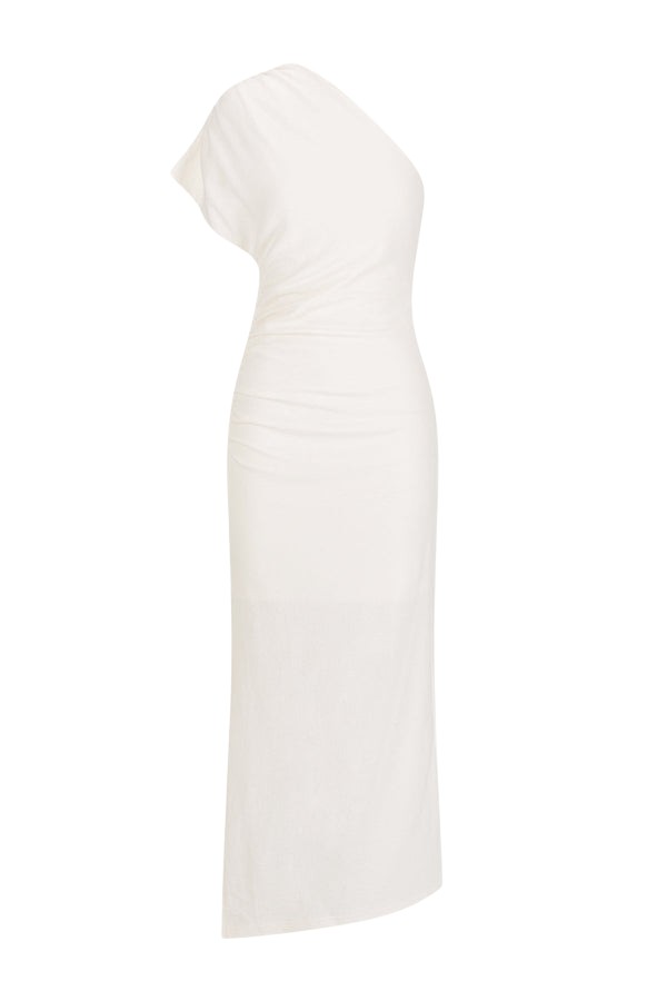 Shona Joy Beau Asymmetrical Midi Dress – Ivory