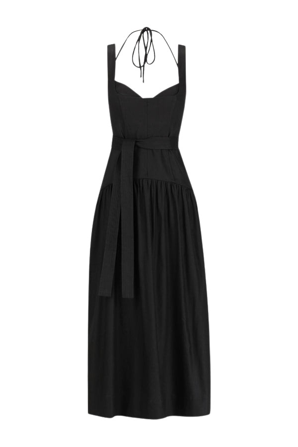 Shona Joy Kasbah Bustier Gathered Midi Dress – Black