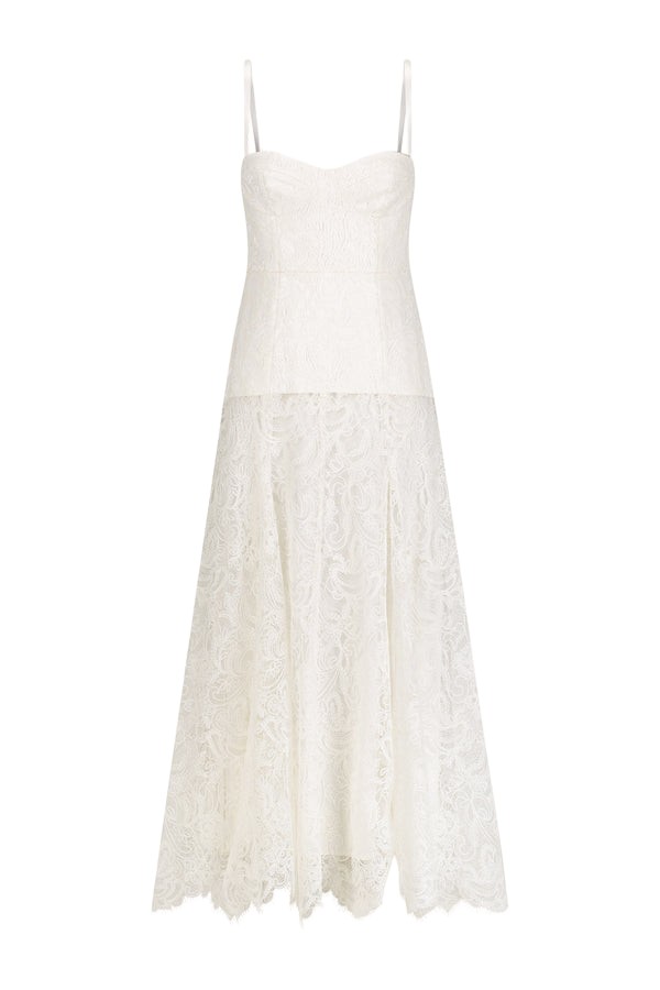Shona Joy Luminous Lace Panelled Maxi Dress – Ivory