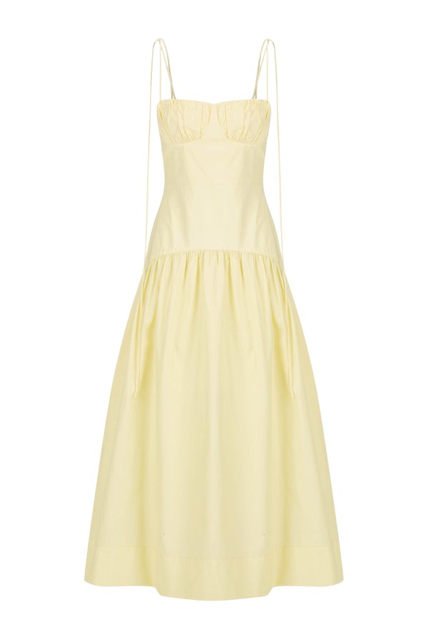 Shona Joy Maiori Gathered Midi Dress – Lemon