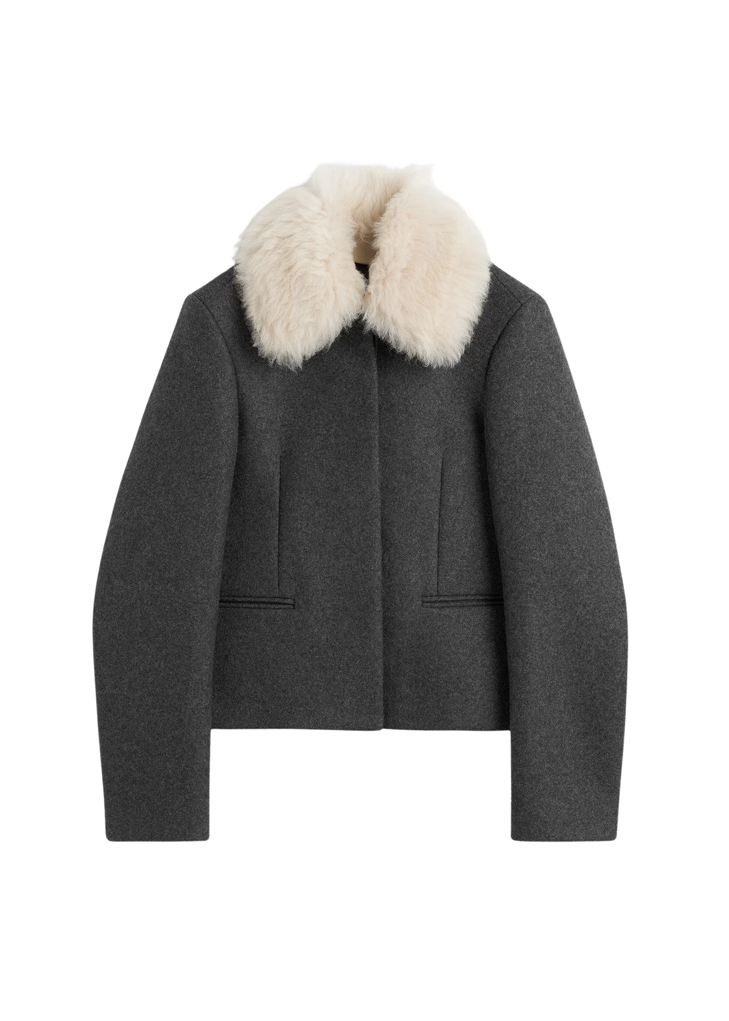Toteme-Shearling-collar-jacket-mid-grey-melange-595761_nobg Toteme Jackets luxury Clothing from Luxury Handbags Marketplace