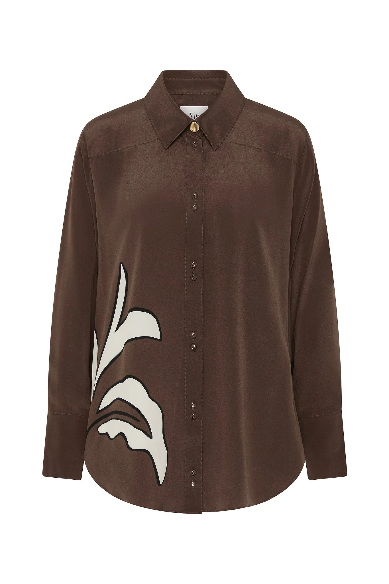 Aje-Planetary-Silk-Oversized-Shirt Aje Brown Tops