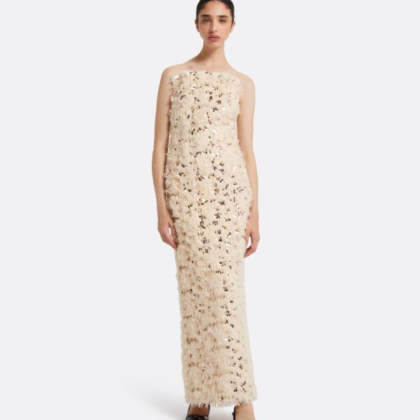Safiyaa Beliz Ivory&Gold Midi Dress, view 2