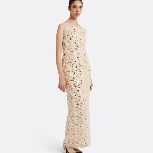 Safiyaa Beliz Ivory&Gold Midi Dress, view 5