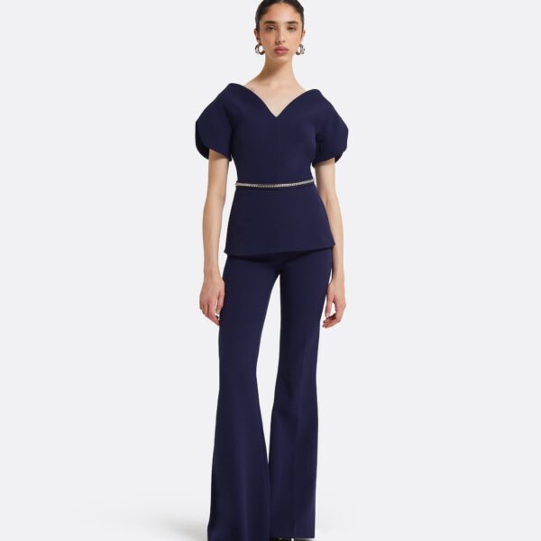 Safiyaa Finty Azurite Blue Top With Embroidered Belt, view 2