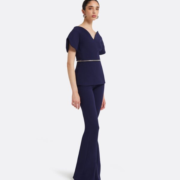 Safiyaa Finty Azurite Blue Top With Embroidered Belt, view 5