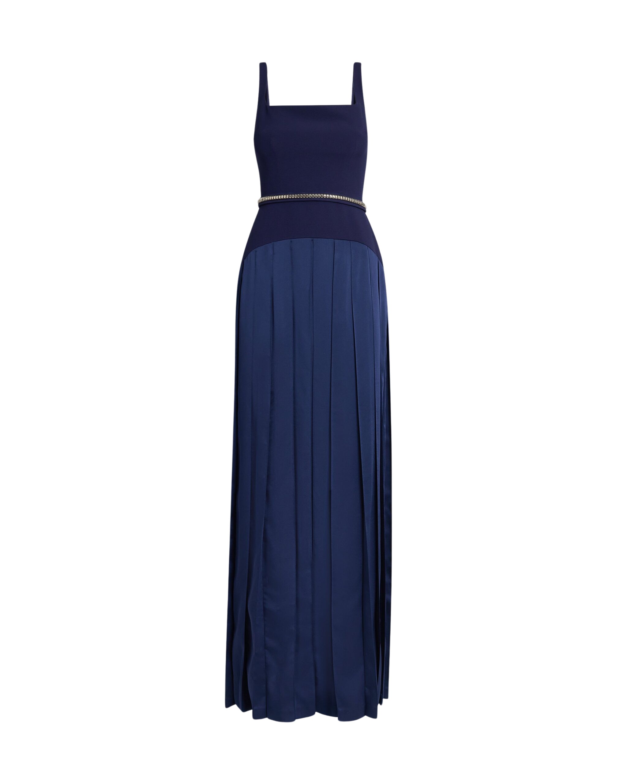 Safiyaa Luce Azurite Blue Long Dress With Embroidered Belt
