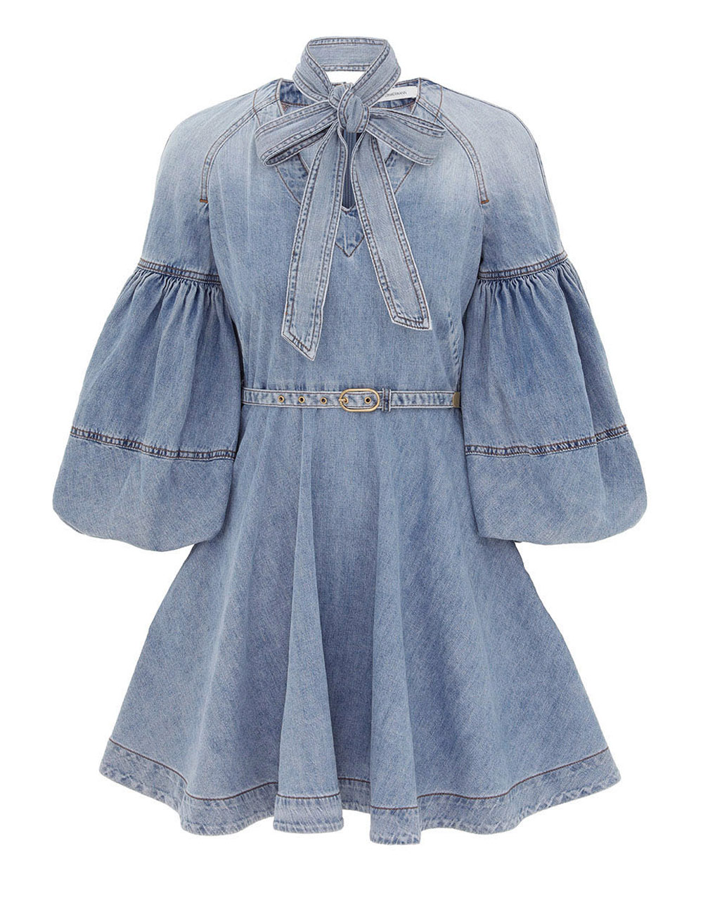 Zimmermann Tie Neck Denim Mini Dress