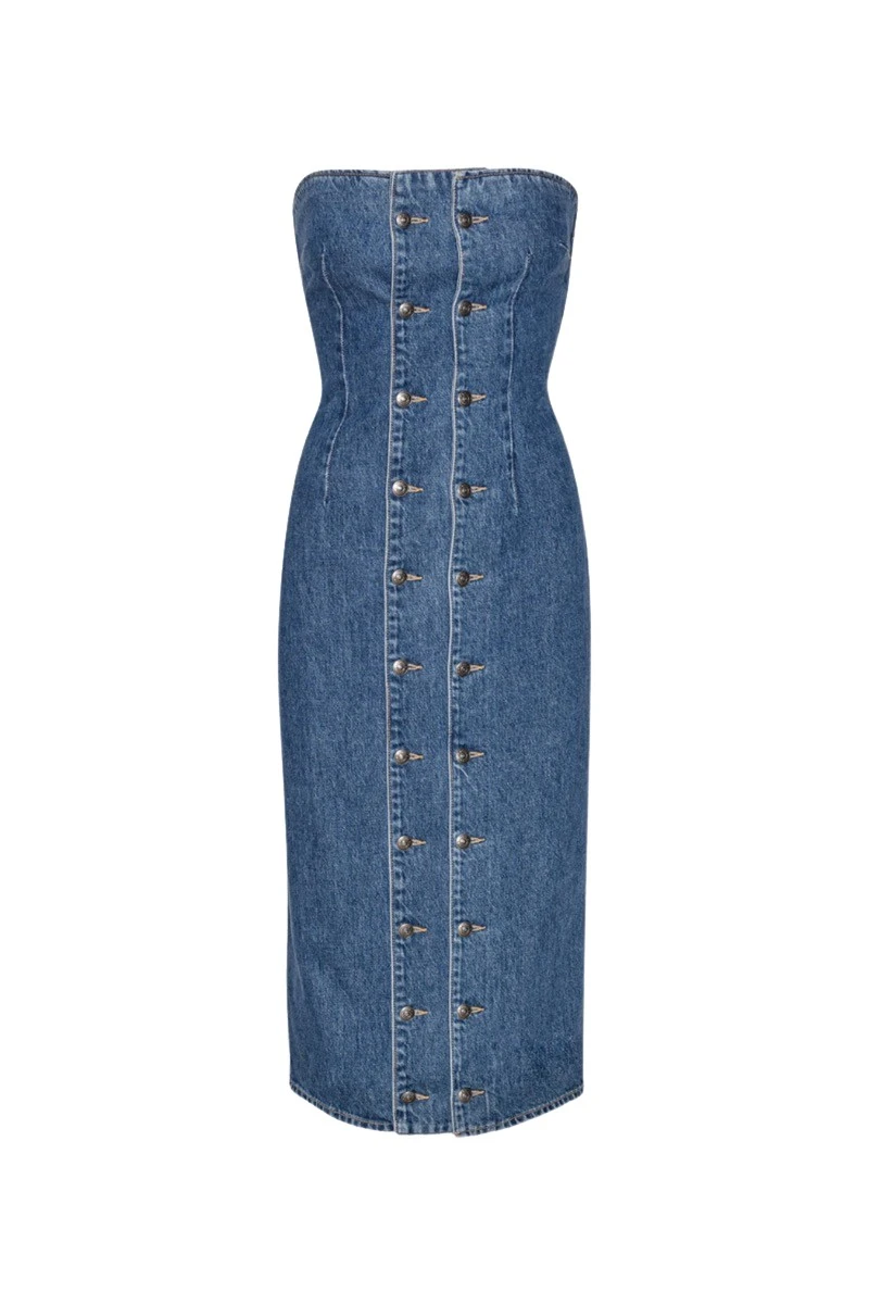 Rotate-Birger-Christensen-Denim-Button-Detail-Dress-Blue32748_nobg Rotate Blue Dresses luxury Clothing from Luxury Handbags Marketplace