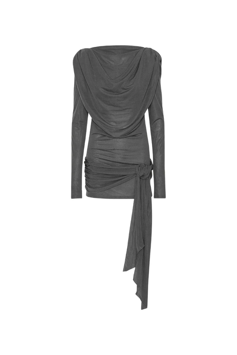 Rotate-Birger-Christensen-Mini-Waterfall-Dress-Grey78502_nobg Rotate Gray Dresses luxury Clothing from Luxury Handbags Marketplace