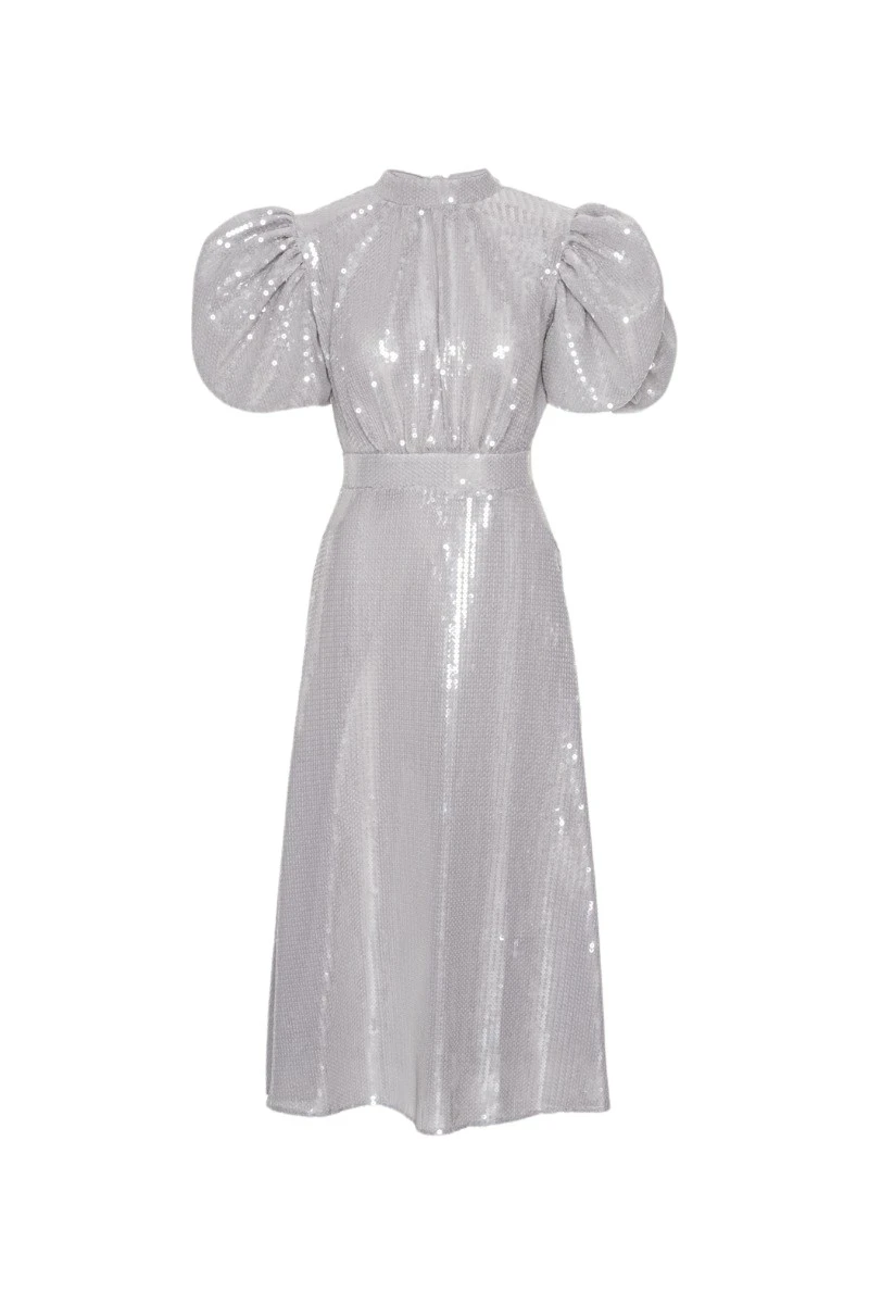 Rotate-Birger-Christensen-Sequin-Midi-Puff-Dress-Light-Grey92737_nobg Rotate Gray Dresses luxury Clothing from Luxury Handbags Marketplace