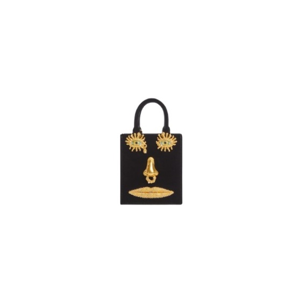 Schiaparelli Mini Anatomy Jewelry Bag in black velvet featuring gold nose and mouth hardware (Face Bag)