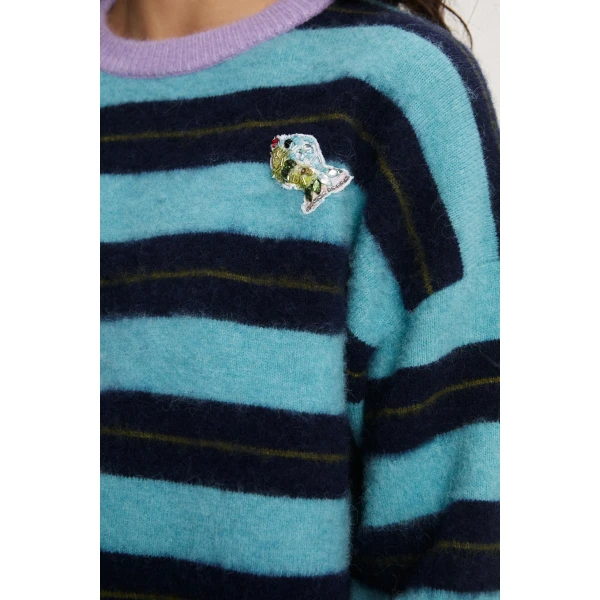 Alemais Domenica Teal Stripe Sweater