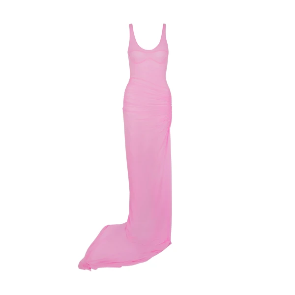 David Koma Asymmetric Ruched Mesh Gown
