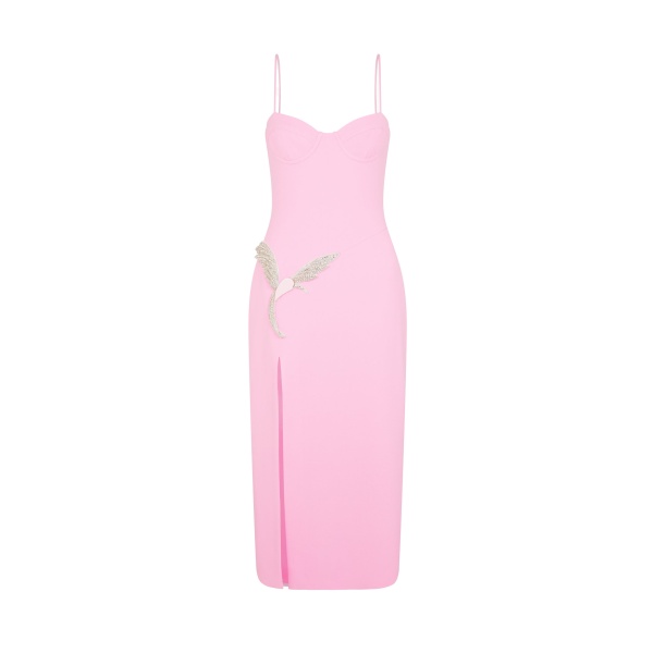 David Koma Cami Midi Dress With Crystal Hummingbird
