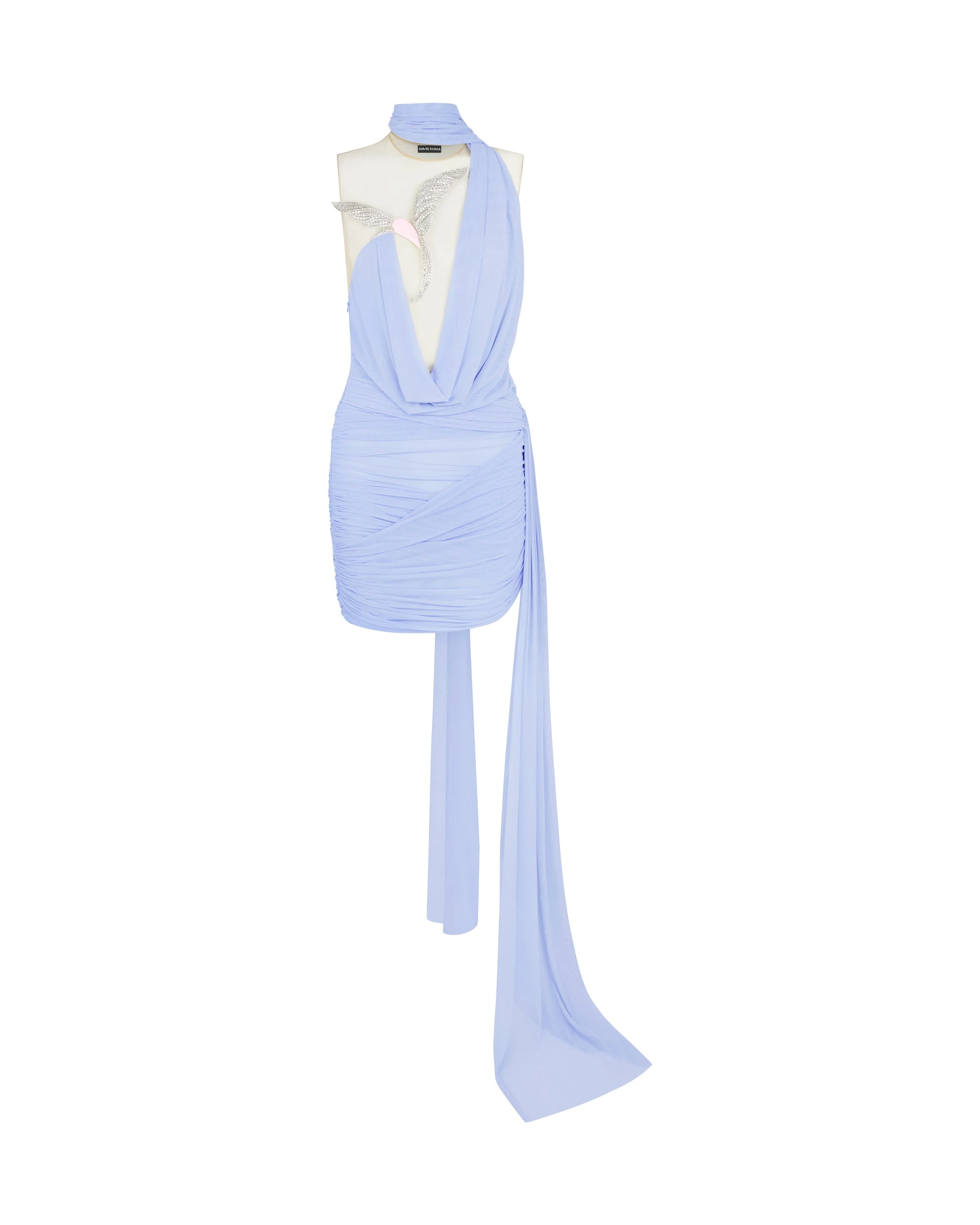 David Koma Crystal Hummingbird And Scarf Detail Mini Dress David Koma Crystal Hummingbird And Scarf Detail Mini Dress