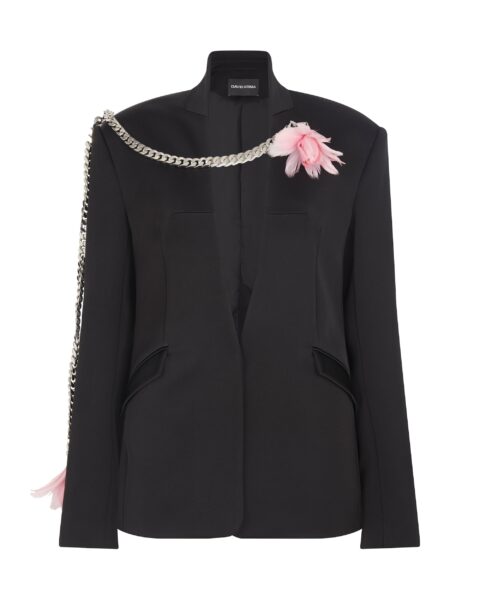 David Koma Feather Flowers And Chain Jacket
