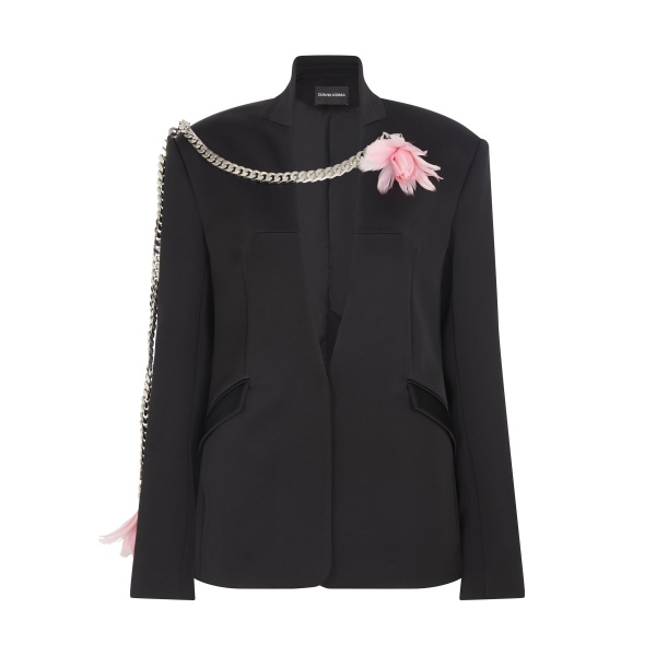 David Koma Feather Flowers And Chain Jacket