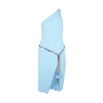 David Koma Feather Flowers And Chain One-Shoulder Dress