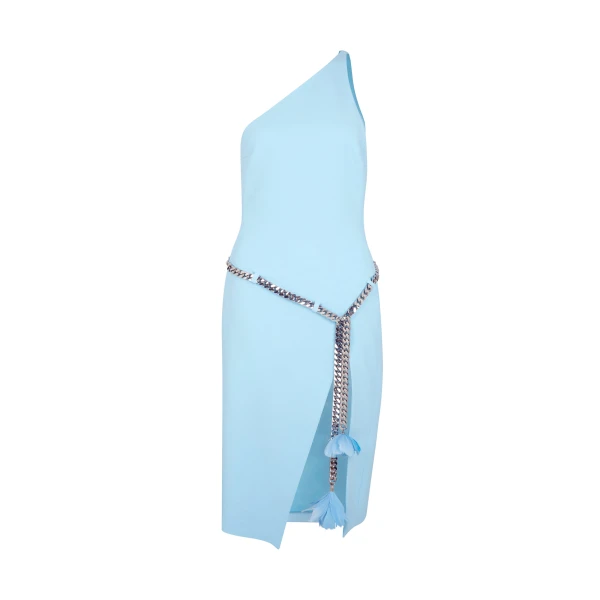 David Koma Feather Flowers And Chain One-Shoulder Dress
