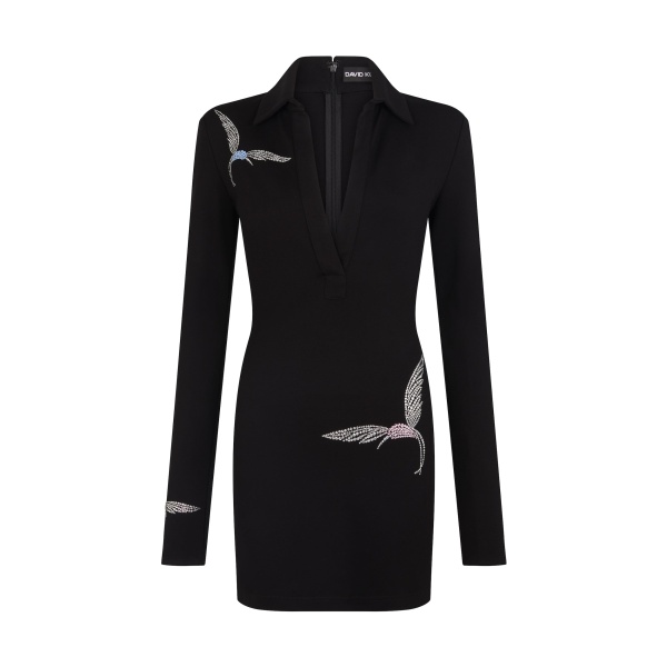David Koma Hummingbird Rhinestone Detail Polo Dress