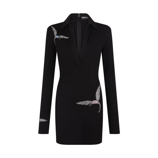 David Koma Hummingbird Rhinestone Detail Polo Dress