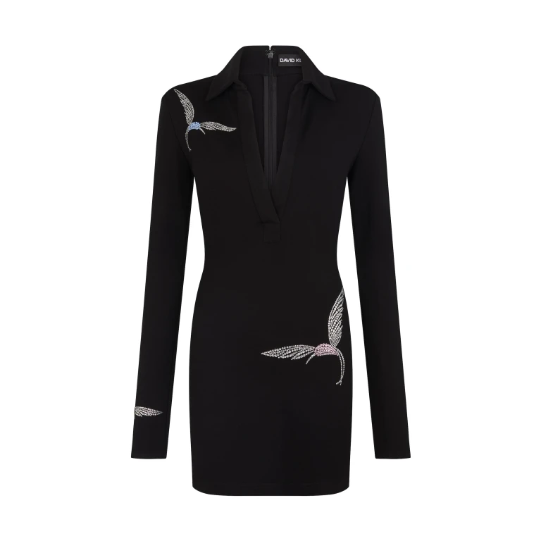 David Koma Hummingbird Rhinestone Detail Polo Dress