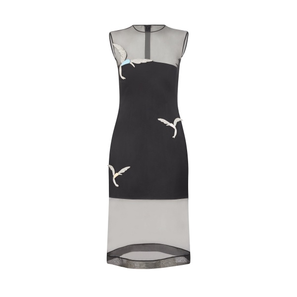 David Koma Organza Midi Dress With Crystal Hummingbirds
