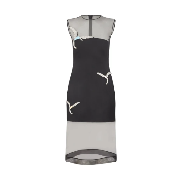 David Koma Organza Midi Dress With Crystal Hummingbirds