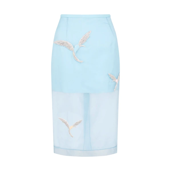 David Koma Organza Midi Skirt With Crystal Hummingbirds