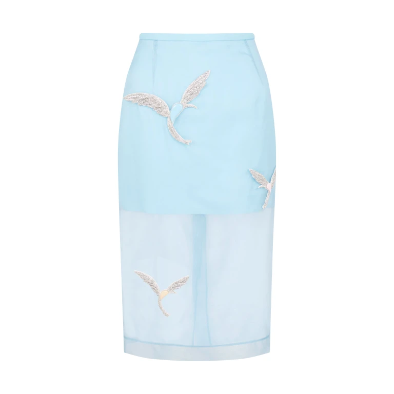 David Koma Organza Midi Skirt With Crystal Hummingbirds