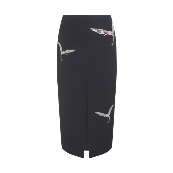 David Koma Rhinestone Hummingbird Midi Skirt