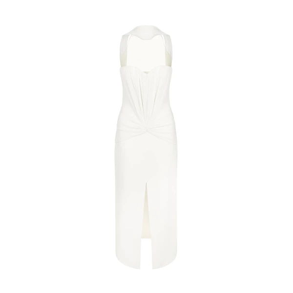 David Koma Ruched Top And Scarf Detail Midi Dress