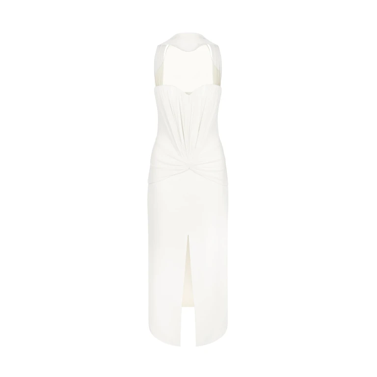 David Koma Ruched Top And Scarf Detail Midi Dress