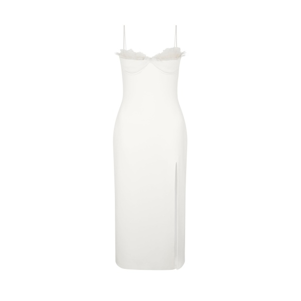 David Koma Ruffle&Feather Balconette Bra Open Leg Midi Dress