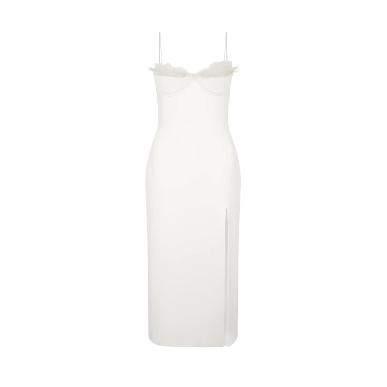 David Koma Ruffle&Feather Balconette Bra Open Leg Midi Dress