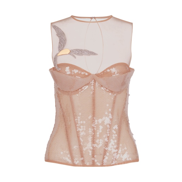 David Koma Sequin Corset Top With A Crystal Hummingbird