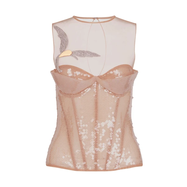 David Koma Sequin Corset Top With A Crystal Hummingbird