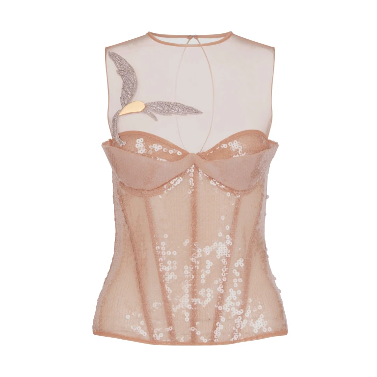 David Koma Sequin Corset Top With A Crystal Hummingbird