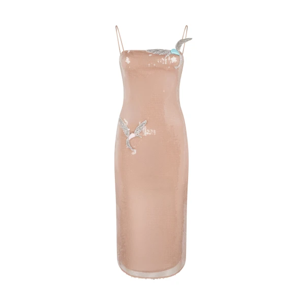 David Koma Sequin Midi Dress With Crystal Hummingbirds