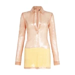 David Koma Sequin Polo Mini Dress In Beige