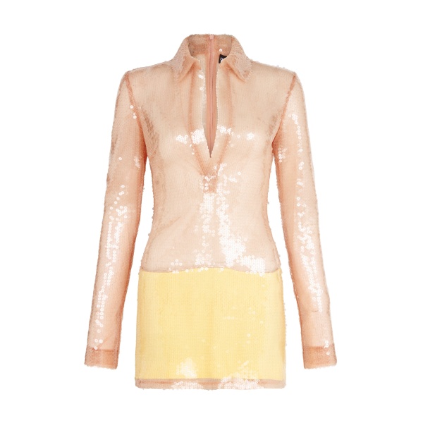 David Koma Sequin Polo Mini Dress In Beige