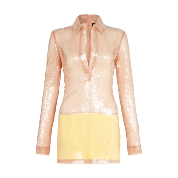 David Koma Sequin Polo Mini Dress In Beige