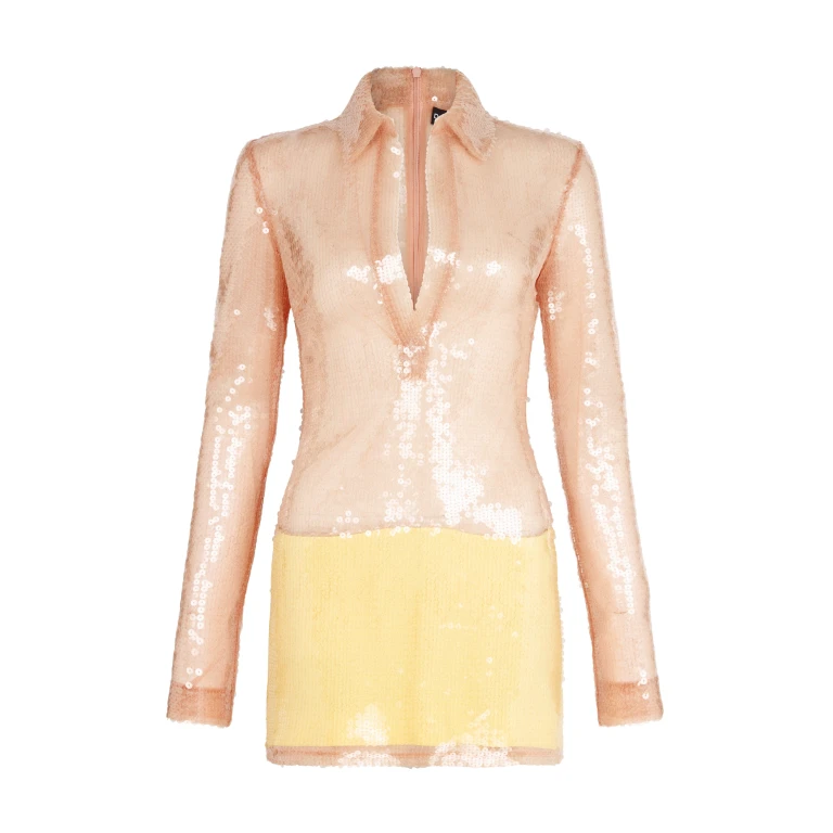 David Koma Sequin Polo Mini Dress In Beige