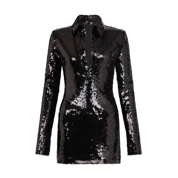 David Koma Sequin Polo Mini Dress In Black